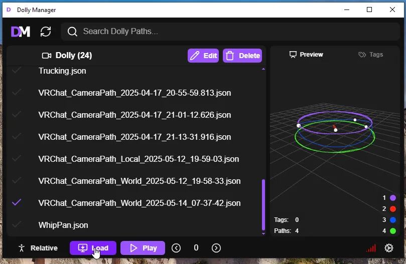 DollyManager Load button and Relative positioning option